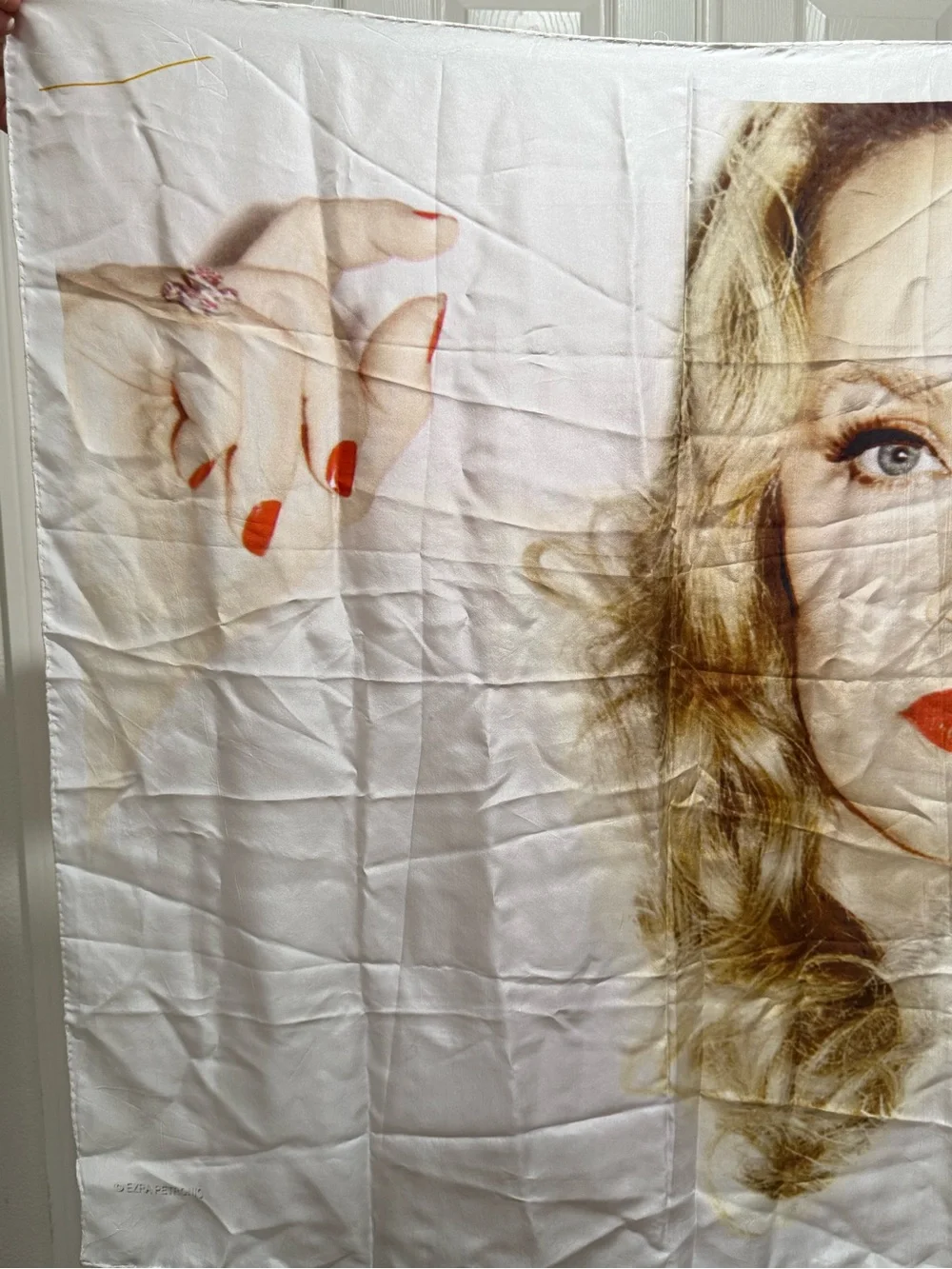 Maje Paris Silk Scarf Blonde Woman Lipstick Portrait Large Graphic Print Red New